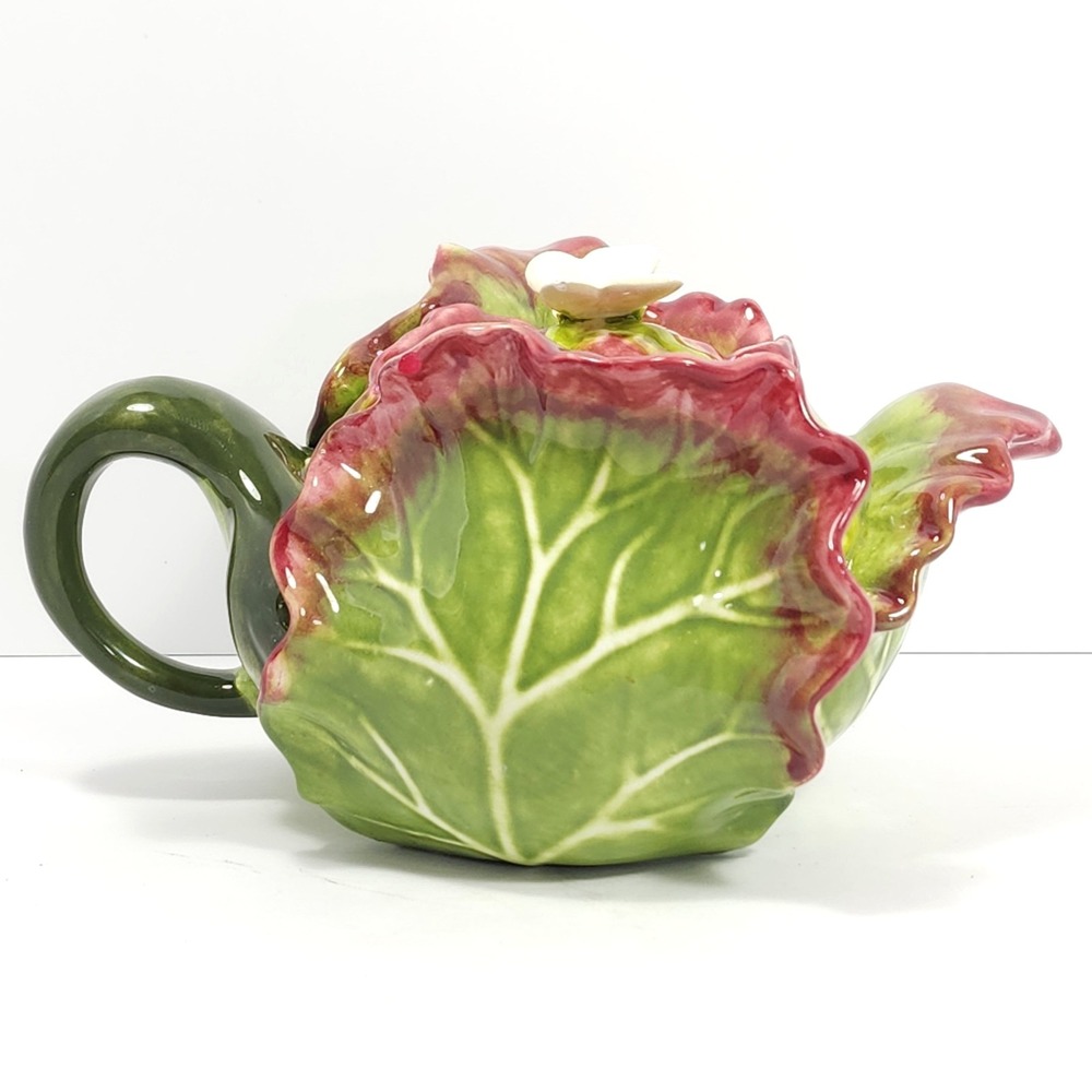 Rare VTG Red Leaf Lettuce Kale Shaped Teapot by Jay Willfred for Andrea Sadek